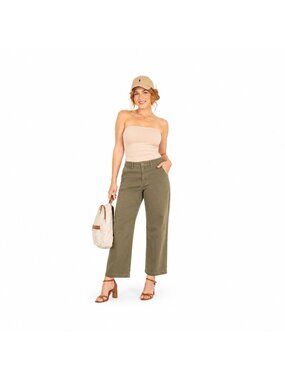 New Nine West Size 12 Olive Green Wide Leg Pants Cotton Blend
